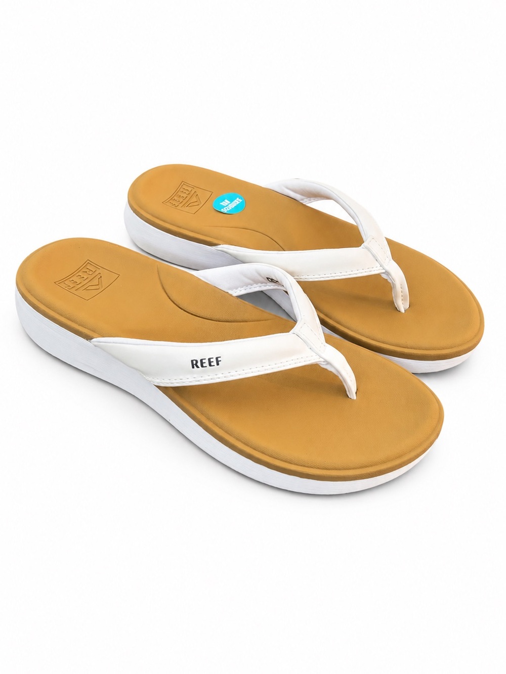 Reef Cushion Cloud Flip Flops Womens 6 White Tan Arch Support NWOT